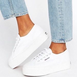 Size 38, white platform sneakers